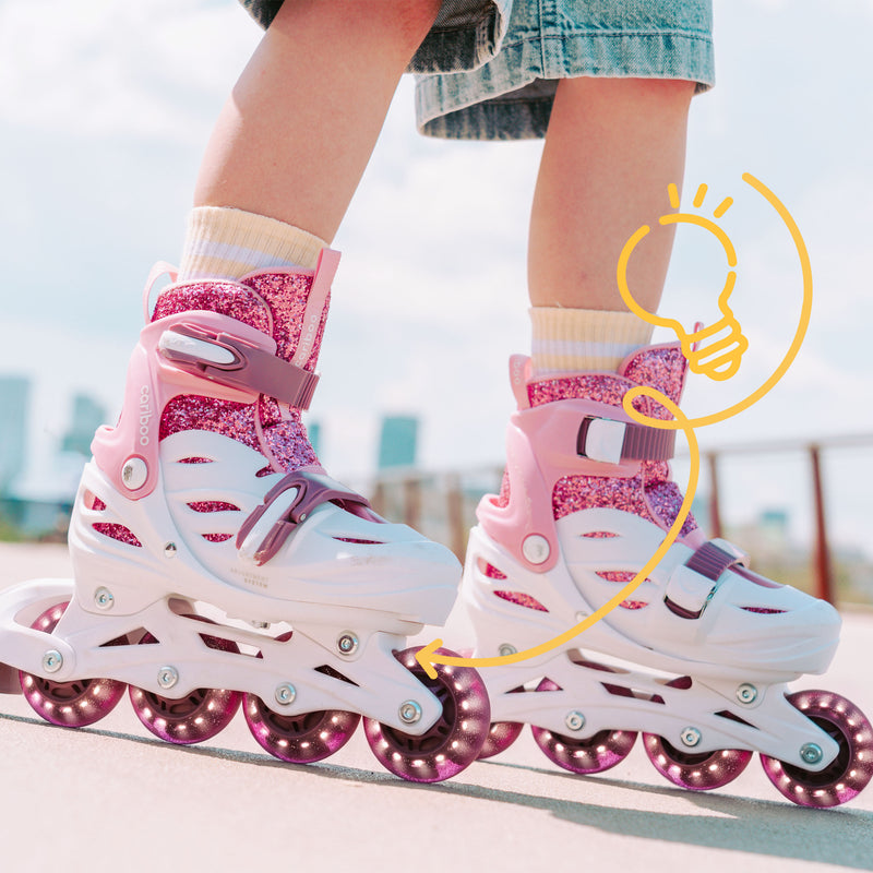 LED wheels powered by movement – the faster they ride, the brighter they shine (no batteries needed).