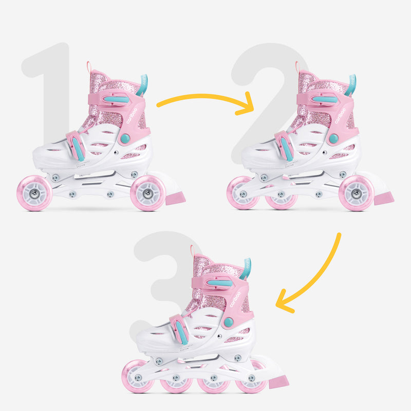 Roller skates, inline skates, and Tri-skate mode all in one.