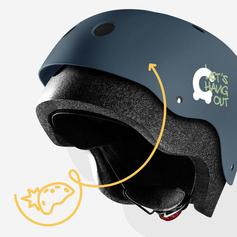 Durable ABS outer shell with an impact-absorbing EPS core.