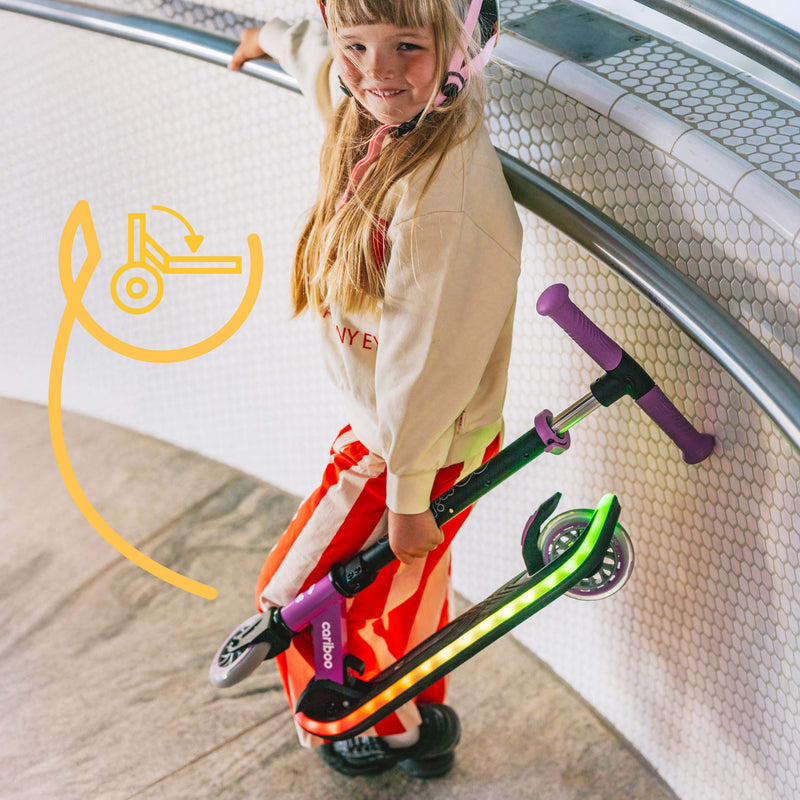 One-motion folding system – intuitive for both kids and adults.